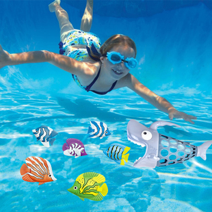 游泳馆水池教具儿童潜水闭气训练装备男女宝宝洗澡玩具鲨鱼捞鱼网