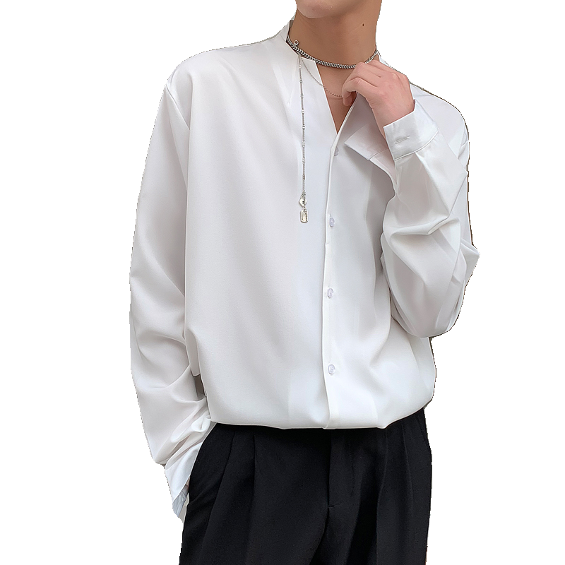2024INS垂感复古平口V领宽松潮流长袖衬衫韩版男A202CS09P55,男装衬衫,星座1311（原A202）