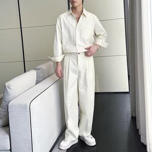 2025春季新款男套装宽松阔腿拖地长裤落肩衬衫套装A202TZ621P135图片