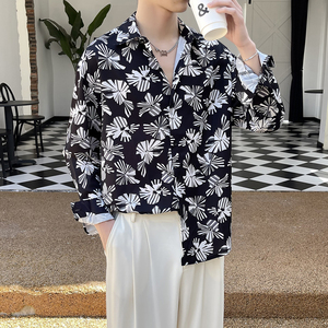 夏季痞帅花衬衫男冰丝轻薄防晒衫宽松印花衬衣潮A202CS806P60图片