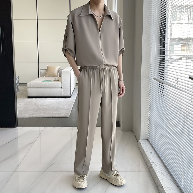 2025夏季新款高级感冰丝轻熟痞帅男短袖长裤套装A202TZ1558P125,男装T恤,星座1311（原A202）