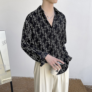 2025夏季新款印花长袖衬衫男垂感薄款冰丝ins衬衣潮A202CS809P60图片