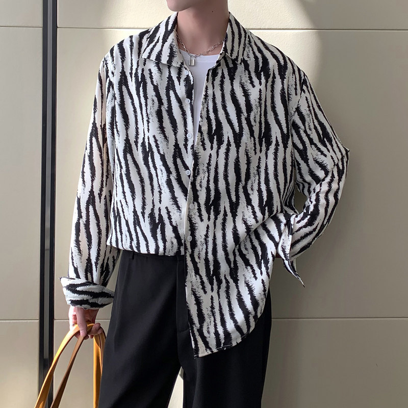 2025春夏新款男士斑马纹长袖衬衫轻奢痞帅上衣A202CS010P60,男装衬衫,星座1311（原A202）