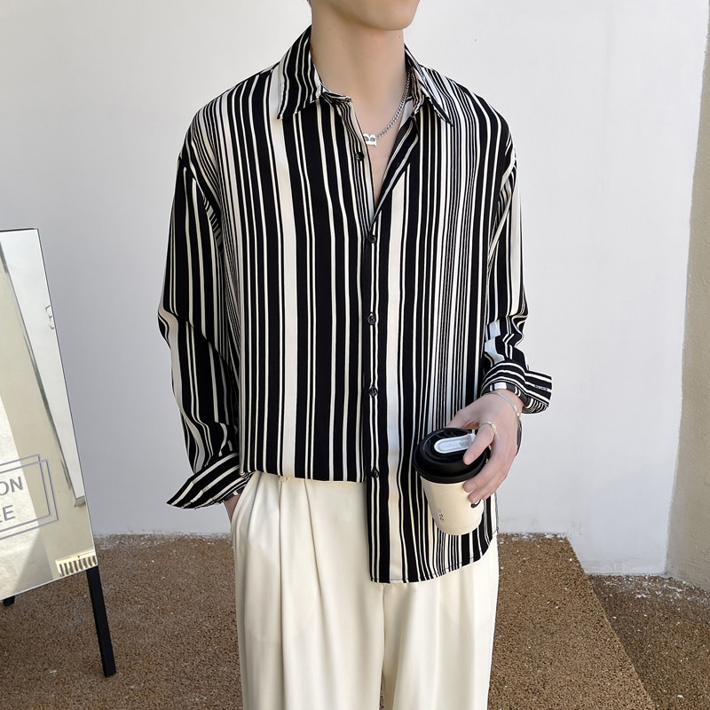 2025夏条纹衬衫男ins高级感薄款轻熟风痞帅长袖垂感A202CS801P60,男装衬衫,星座1311（原A202）