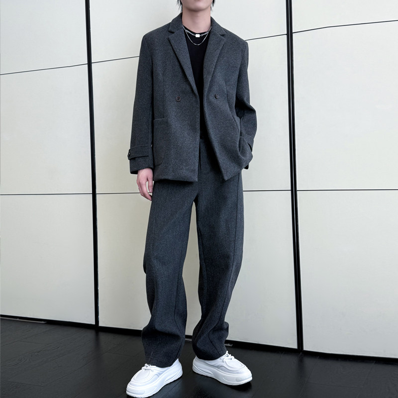 2025秋冬男毛呢加厚宽松西装套装阔腿弯刀裤两件套1311TZ6116P215,男装休闲套装,星座1311（原A202）