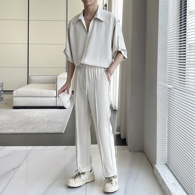 2025夏季新款高级感冰丝轻熟痞帅男短袖长裤套装A202TZ1558P125图片