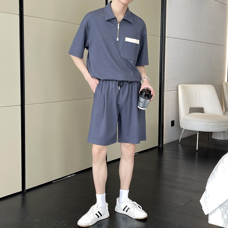 高级感拼接落肩polo衫宽松短裤运动时尚套装A202TZ2018P100,男装牛仔裤,星座1311（原A202）