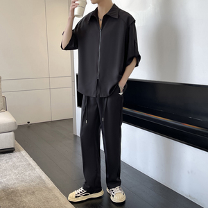 2025夏季新款高级感冰丝轻熟痞帅男士短袖长裤套装A202TZ713P125