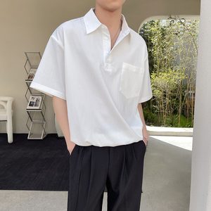 2025夏季男新款英伦轻奢短袖polo衫衬衫下摆收腰简约A202CS205P60图片