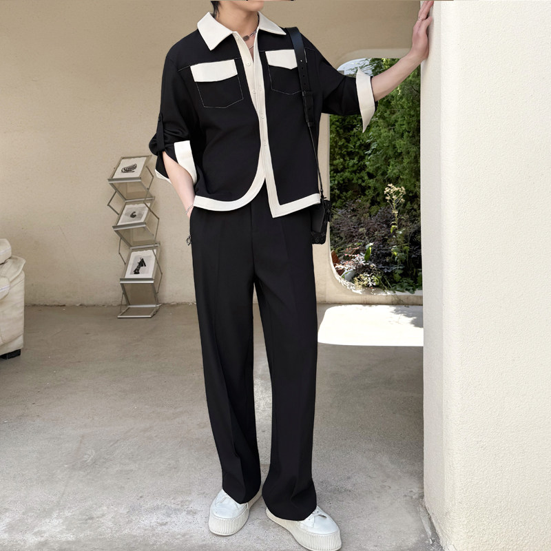 2025秋冬新款撞色男士长袖衬衫套装休闲裤两件套潮1311TZ9827P140，男装休闲套装，星座1311（原A202）