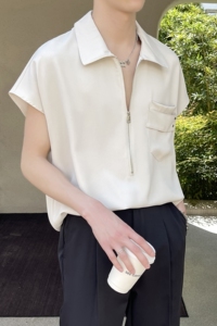 夏季新款套头背心式无袖衬衫痞帅坎肩冰丝背心A202CS911P55图片