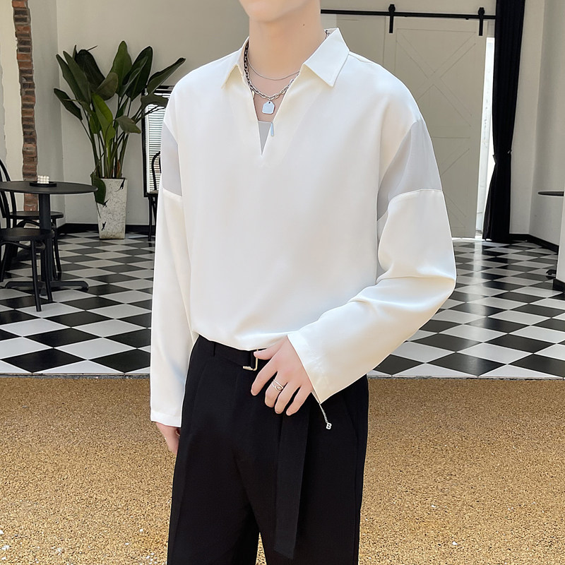 2025春夏新款男长袖衬衫轻熟风落肩拼接撞色套头衬衣A202CS113P60,男装衬衫,星座1311（原A202）