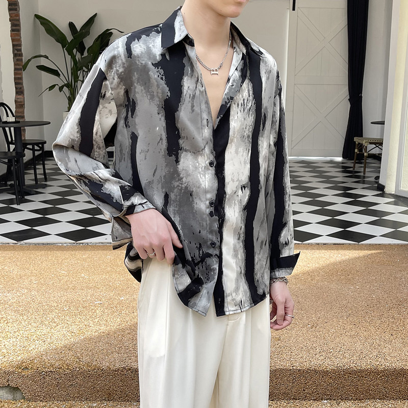 夏季男士衬衫宽松长袖衬衣冰丝印花风衬衫A202CS6001P60,男装衬衫,星座1311（原A202）