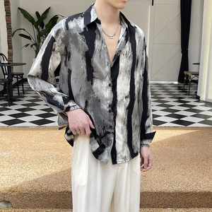 夏季男士衬衫宽松长袖衬衣冰丝印花风衬衫A202CS6001P60图片