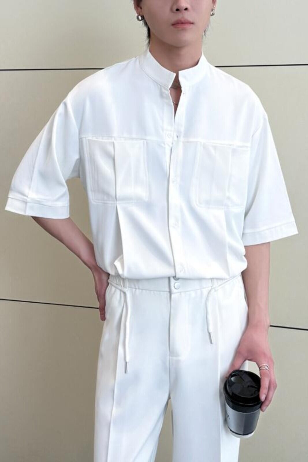 2025夏季男士新款冰丝痞帅立领短袖衬衫宽松休闲上衣A202CS319P55,男装衬衫,星座1311（原A202）