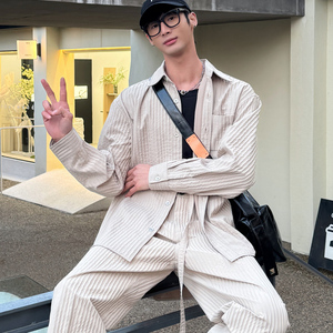 2025春夏男士新款肌理感轻熟长袖宽松衬衫A202CS9918P65图片