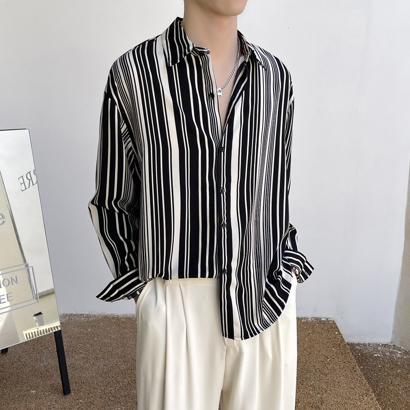 2025夏条纹衬衫男ins高级感薄款轻熟风痞帅长袖垂感A202CS801P60,男装衬衫,星座1311（原A202）