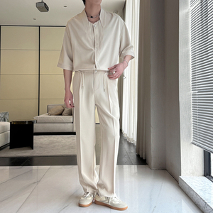 2025夏季新款男士短袖衬衫潮流痞帅冰丝直筒裤套装A202TZ615P120图片