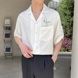 2025新款男新中式古巴领宽松绣花亚麻透气短袖衬衫A202CS9018P55，男装T恤，星座1311（原A202）