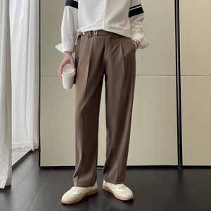 2025春夏轻熟风宽松腰带装饰休闲长裤韩版潮流男裤子A202K0031P65图片