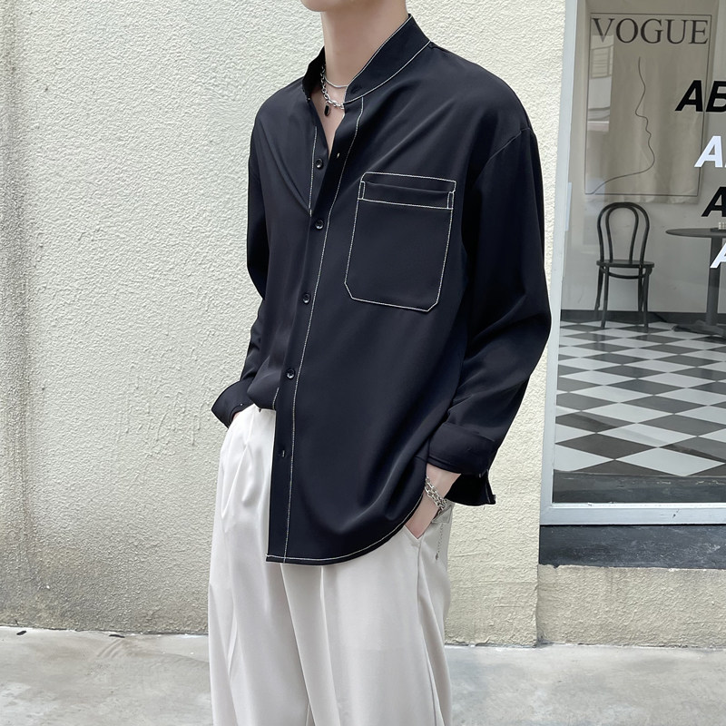 2025男士立领百搭轻熟风落肩长袖衬衫抖音A202CS208P60,男装衬衫,星座1311（原A202）