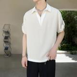 夏季设计感假两件短袖衬衫男士痞帅套头冰丝半袖衬衣A202CS628P55，男装衬衫，星座1311（原A202）