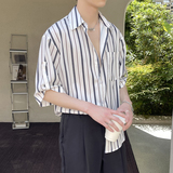 夏季条纹短袖衬衫男冰丝垂感轻熟风衬衣抖音A202CS918P55，男装T恤，星座1311（原A202）