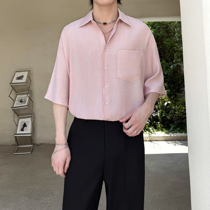 老钱风短袖衬衫男夏宽松亚麻透气五分袖衬衣高级感1311CS3919P58，男装T恤，星座1311（原A202）