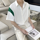 夏季新款拼色轻奢男宽松短袖衬衫冰丝垂坠感上衣A202CS030P55，男装T恤，星座1311（原A202）