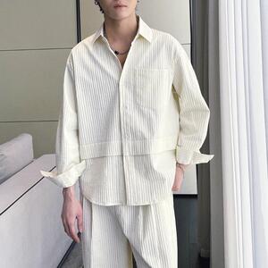 2025春夏男士高级条纹肌理感落肩设计感宽松潮牌衬衫A202CS621P70图片