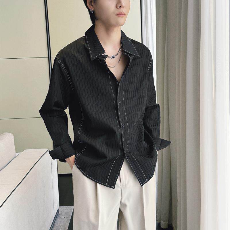 2025春夏男士新款肌理感禁欲系INS宽松落肩长袖衬衫A202CS8010P65,男装衬衫,星座1311（原A202）