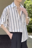 夏季条纹短袖衬衫男冰丝垂感轻熟风衬衣抖音A202CS918P55，男装T恤，星座1311（原A202）