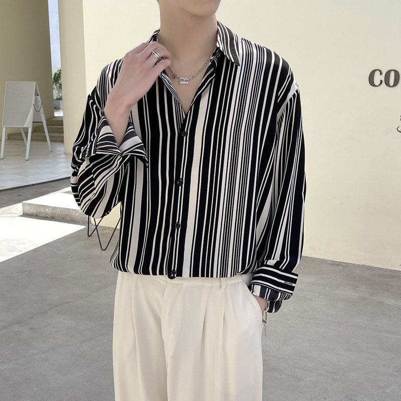 2025夏条纹衬衫男ins高级感薄款轻熟风痞帅长袖垂感A202CS801P60,男装衬衫,星座1311（原A202）