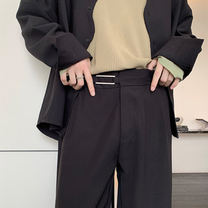 2025轻熟风宽松阔腿腰带装饰休闲长裤韩版潮流男裤潮A202K0030P65图片