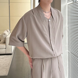 2025夏新款男冰丝短袖衬衫宽松落肩潮流百搭中袖上衣A202CS615P55，男装衬衫，星座1311（原A202）