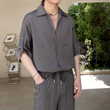 老钱休闲慵懒风翻领五分袖衬衫男宽松痞帅短袖衬衣1311CS3917P60，男装T恤，星座1311（原A202）