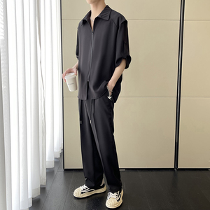 2025夏季新款高级感冰丝轻熟痞帅男士短袖长裤套装A202TZ713P125图片