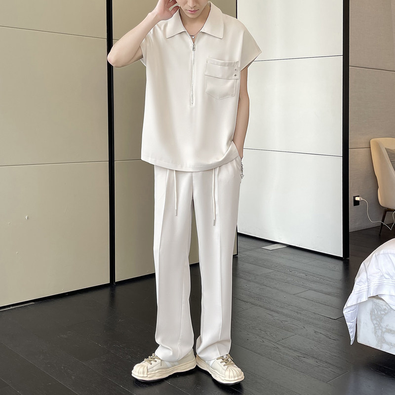 2025夏季新款高级感套头冰丝无袖衬衫休闲长裤套装A202TZ911P120，男装衬衫，星座1311（原A202）