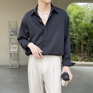 2025春夏新款男士轻熟风落肩暗扣长袖衬衫抖音潮A202CS219P60图片
