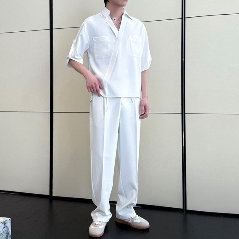 2025夏冰丝落肩短袖衬衫套装直筒休闲裤时尚两件套A202TZ128P120,男装休闲裤,星座1311（原A202）