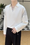 2025春夏新款男长袖衬衫轻熟风落肩拼接撞色套头衬衣A202CS113P60，男装衬衫，星座1311（原A202）