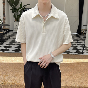 2025夏新款宽松落肩高级感短袖polo衫英伦痞帅男t恤 A202T2015P50图片