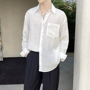 2025春夏新款轻熟男士防晒落肩宽松长袖衬衫A202CS9212P65图片