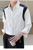 2025春夏男士英伦简约宽松拼皮宽松落肩长袖衬衫A202CS520，男装衬衫，星座1311（原A202）