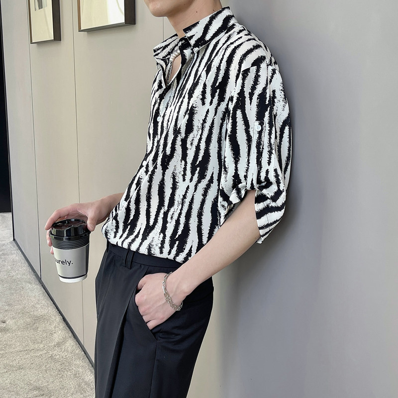 2025春夏新款男韩版ins斑马纹短袖衬衫轻奢防晒上衣A202CS020P55，男装防晒衣，星座1311（原A202）