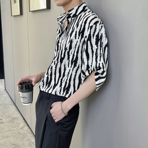 2025春夏新款男韩版ins斑马纹短袖衬衫轻奢防晒上衣A202CS020P55，男装防晒衣，星座1311（原A202）