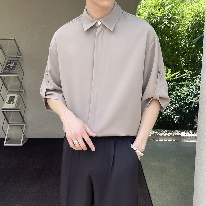 2025新款春夏冰丝短袖衬衫轻熟风宽松落肩衬衣A202CS719P60,男装T恤,星座1311（原A202）