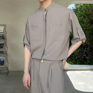 新中式男士风立领短袖衬衫冰丝暗扣高级感垂感衬衣A202CS318P55图片