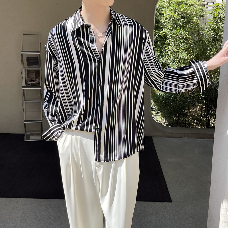 2025夏条纹衬衫男ins高级感薄款轻熟风痞帅长袖垂感A202CS801P60，男装衬衫，星座1311（原A202）