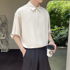 2025新款春夏冰丝短袖衬衫轻熟风宽松落肩衬衣男A202CS719P60图片